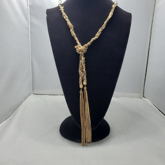 BKE knotted multi color necklace tassel gold-rose gold-cream white color chain - Picture 1 of 6